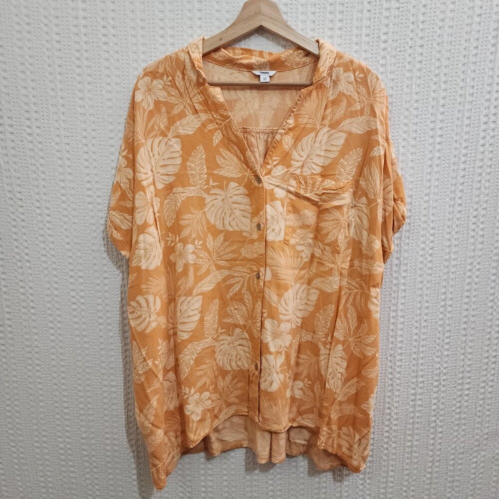 Sonoma Tropical Floral Button Front Blouse Orange Cream Plus Size 3X Rayon - Picture 3 of 12